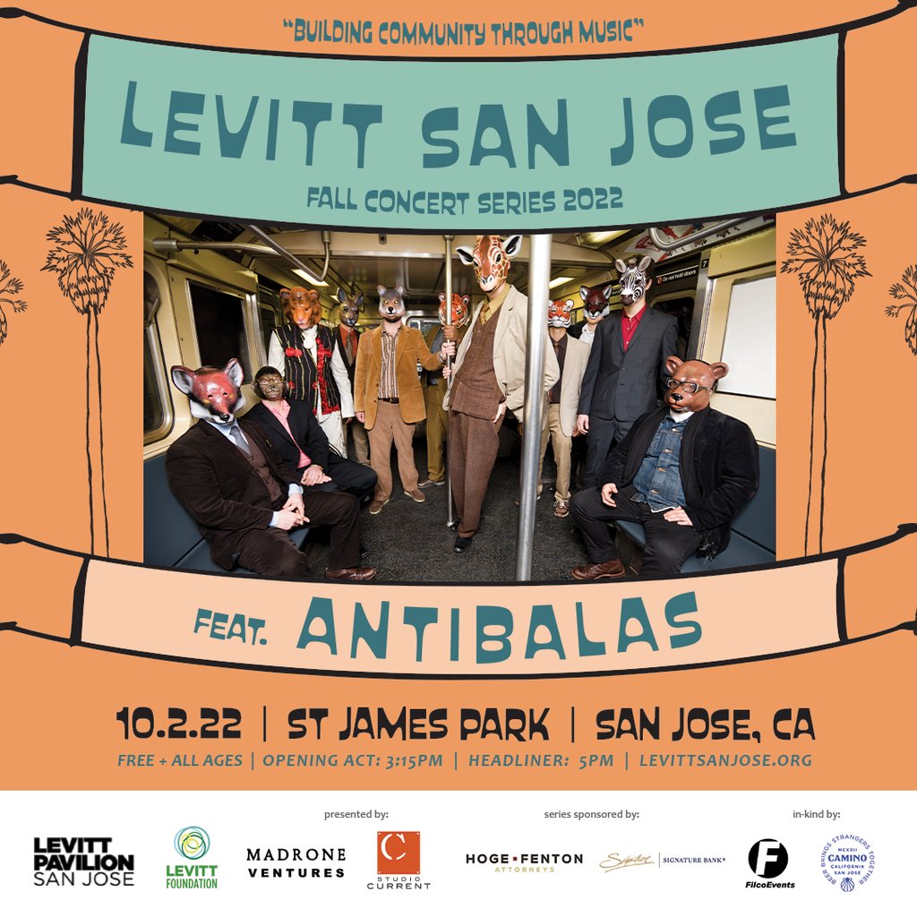 levittsanjose's tweet photo. Live Music Fans! Antibalas will be the FIRST Sunday headliner for the Levitt San Jose Fall Concert Series @StJamesPark, building community through music.
Join us Sunday, October 2nd, at 3 PM for a FREE concert, food vendors & community @levittsanjose #FuChronicles #MusicMoves https://t.co/nlwlhpcwwm