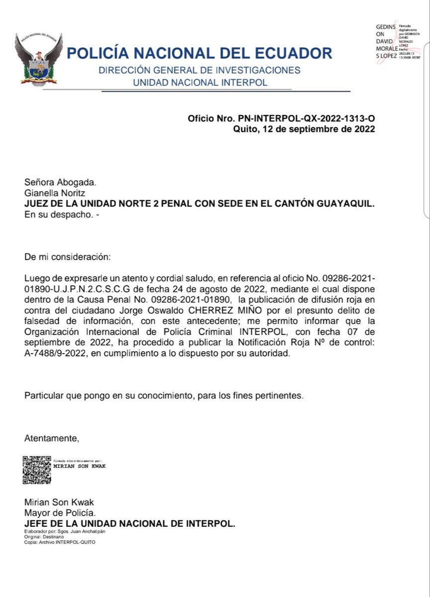 ecuainm_oficial's tweet photo. ‼️ URGENTE
Interpol emitió difusión roja para la localización y captura de Jorge Chérrez, quien es acusado de participar en la estafa al @ISSPOL. La notificación está vigente en 195 países. https://t.co/uyVHkV5YOE