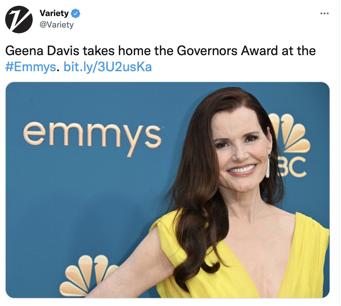 .<a href="/GeenaDavisOrg/">Geena Davis Institute</a> does fantastic work elevating gender inclusion in our industry, and I am thrilled that they have been honored with the Governors Award by the #Emmys2022— congrats!

More via <a href="/franklinavenue/">Michael Schneider</a> &amp; <a href="/Variety/">Variety</a>: bit.ly/3CLYE65
 
#SonyPics #DEI #SeeitBeit