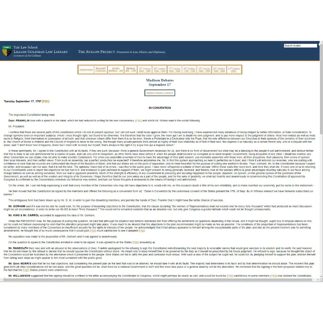 HTDSpod's tweet photo. Today #HTDSRecommends the #AvalonProject from #YaleUniversity. Their database contains so many transcriptions of many documents from all throughout history, like Madison's studious notes about the Constitutional Convention.  
https://t.co/lChD1ENvGi 
#HistoricalDocuments #HTDS https://t.co/NsHhYRgRDk