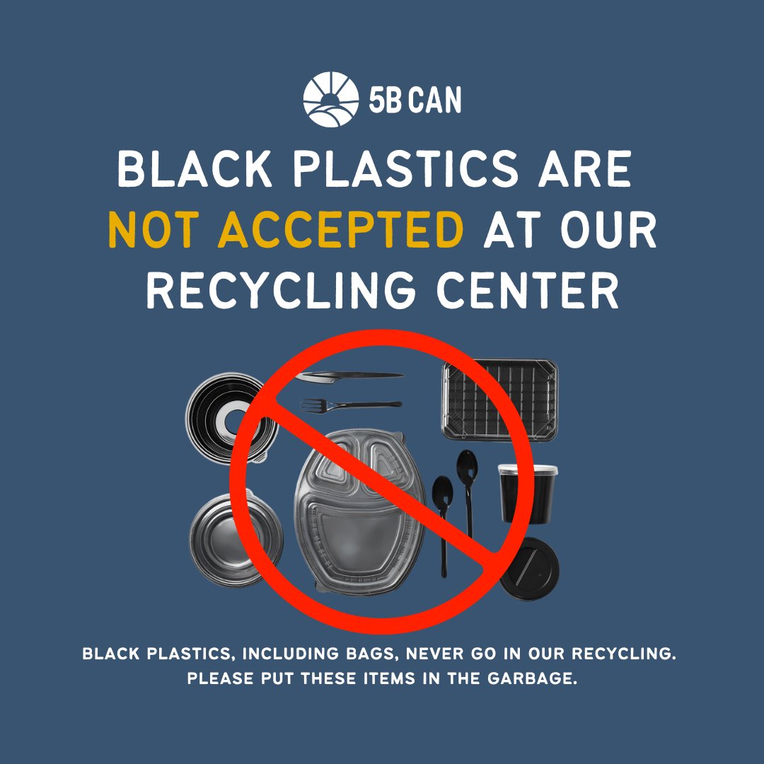 5B_CAN's tweet photo. Did you know that the Blaine County Recycle center does not accept any black-colored plastics? The next time you need to get rid of any, make sure to toss it in the garbage can, not the recycling bin! 

#recycle #recycleright https://t.co/e1AjEjDySO