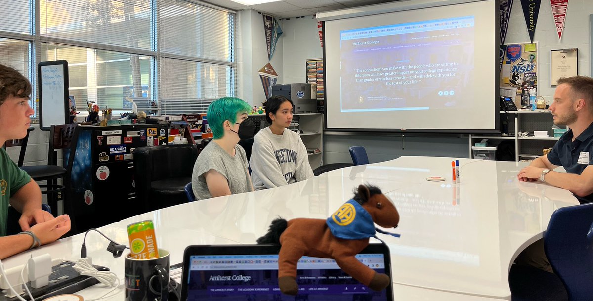 Mules2College's tweet photo. @AmherstCollege gives one of THE BEST #admissions presentations! Will C. is our ROCKSTAR rep and we love his use of our collaborative tables to “show” the benefits of an education at #Amherst combined with the #FiveColleges consortium.
@AHHSmules @AHISD @ahhs_ptso
@MattMcGann https://t.co/RWm2Kg5mId