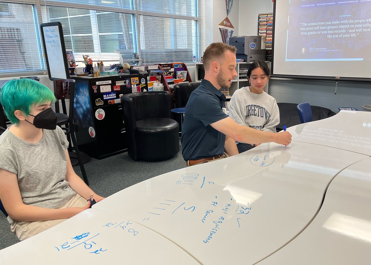 Mules2College's tweet photo. @AmherstCollege gives one of THE BEST #admissions presentations! Will C. is our ROCKSTAR rep and we love his use of our collaborative tables to “show” the benefits of an education at #Amherst combined with the #FiveColleges consortium.
@AHHSmules @AHISD @ahhs_ptso
@MattMcGann https://t.co/RWm2Kg5mId