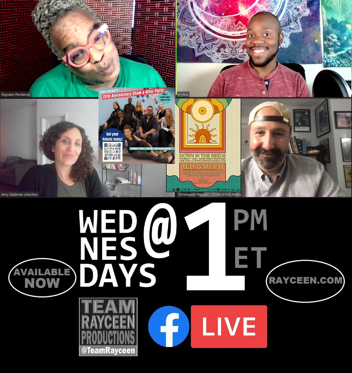 TeamRayceen's tweet photo. For the latest edition of WEDNESDAYS @ 1, our new weekly series on Facebook Live, hosts @RayceenHRH and @itskrylios discussed upcoming events and were joined by guests @amysaidman from @StoryDistrict and @cnaoum from @Downinthereeds.
https://t.co/MAzLOmFYnW https://t.co/7nxm20bMqS