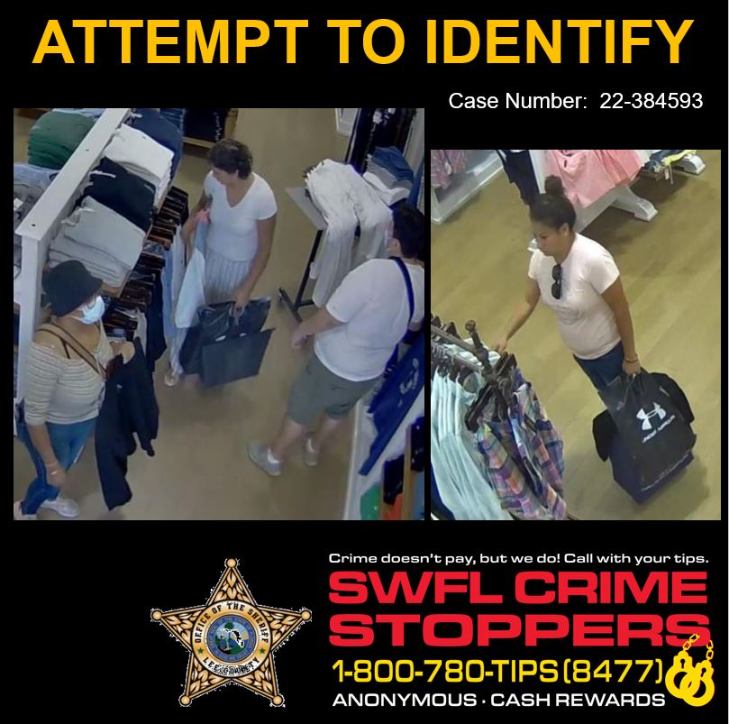 SWFLCrime8477's tweet photo. QUICK-ACTING THIEVES GRAB THOUSANDS OF $$ IN MERCH | This group of individuals entered Polo Ralph Lauren in Estero at 1:38 p.m. and exited at 1:47 p.m. with over $4,200.00 worth of stolen merchandise.
If you can identify them, you are asked to call Crime Stoppers 1-800-780-TIPS. https://t.co/HLqH94NKqE