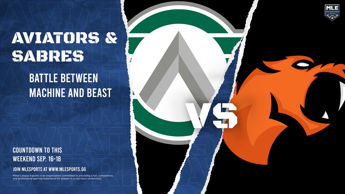 Aviators MLE (@aviatorsmle) on Twitter photo We flying into match 6, where it is machine vs beast! The Aviators vs <a href="/SabresMLE/">Sabres MLE</a>, in AL, CL, and ML.
Tune in this Saturday on <a href="/MLEsportsGG/">Minor League Esports</a> at 8 pm EST to watch the battle commence in AL Doubles!
#DangerZone ##KingsOfTheJungle We flying into match 6, where it is machine vs beast! The Aviators vs <a href="/SabresMLE/">Sabres MLE</a>, in AL, CL, and ML.
Tune in this Saturday on <a href="/MLEsportsGG/">Minor League Esports</a> at 8 pm EST to watch the battle commence in AL Doubles!
#DangerZone ##KingsOfTheJungle