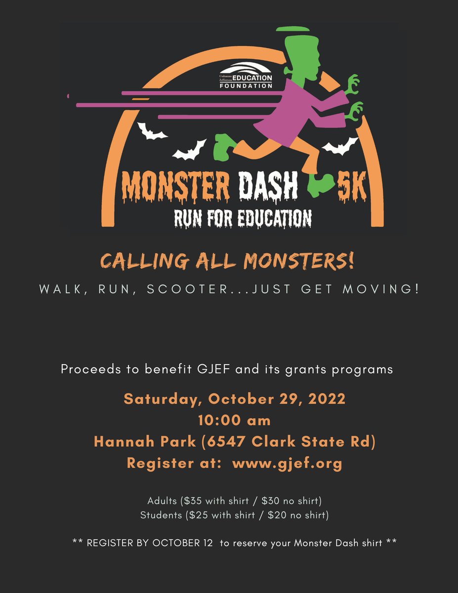 Its that time of year!  Register for the 2022 Monster Dash 5k! 
Registration link : one.bidpal.net/2022monsterdas…