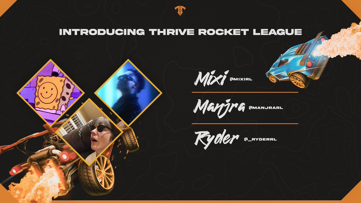 WeThriveEsports's tweet image. Thrive is entering the Rocket League scene!

Give a big welcome to the team to make it happen

👤@mixiRL
👤@ManjraRL
👤@_ryderRL
 
We are very excited to see what our roster will accomplish! 

#WeThrive ⚡️