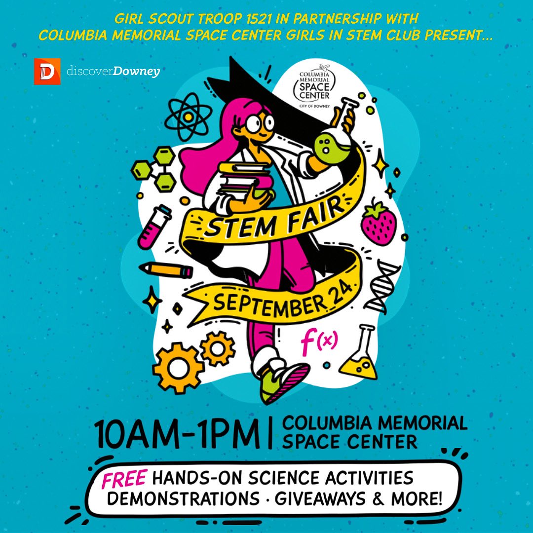 Join us next Saturday 10AM-1PM❗️Our Girls In STEM Club will be hosting a Girls In STEM Fair in partnership with Girl Scout Troop 1521🚀 Admission will be free! 🎟We’ll have plenty of hands-on science activities, giveaways & more! Stop by for some STEM related fun!👩🏻‍🔬🔭