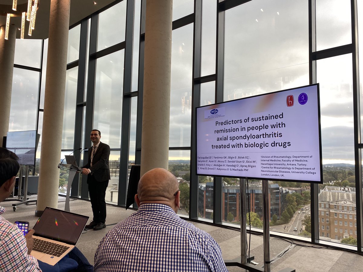 Great presentation today by @bayfaris1 on predictors of sustained remission in #axSpA <a href="/britspauk/">BRITSpA</a> annual scientific meeting - well deserved clinical science best abstract award! Congratulations @bayfaris1!