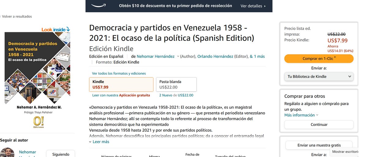 Neoadolfo's tweet image. Me alegra anunciarles que ya mi libro está disponible en Amazon, tanto en formato electrónico como en tapa blanda.

Para quienes están dentro de Venezuela: pretendo hacer un pequeño bautizo pronto y,a partir de allí, comenzar a venderlo acá también.

amazon.com/-/es/Nehomar-H…