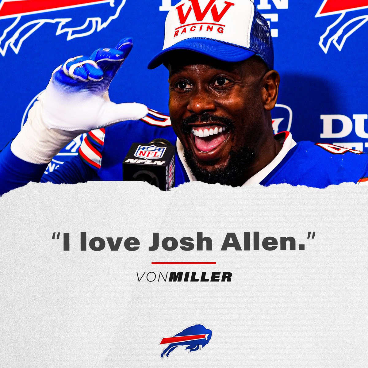 BuffaloBills's tweet photo. Same. 😁 

@VonMiller | @JoshAllenQB https://t.co/YIs02IUMUN