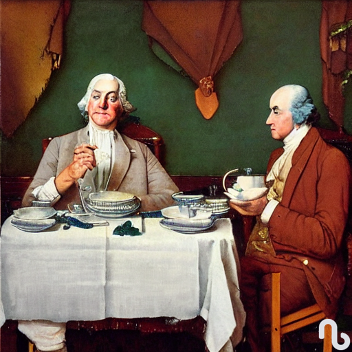 #neuralblender
Norman Rockwell painting of George Washington and Benjamin Franklin having tea at an Italian diner.