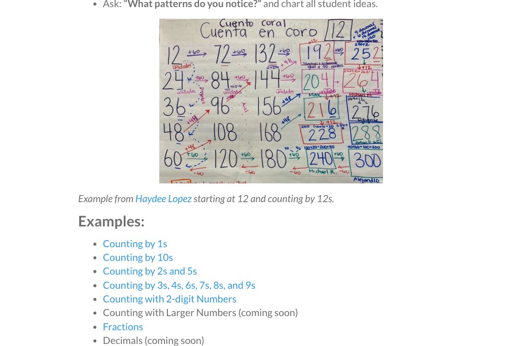 New resource page: Choral Counting!

Lots of links to brilliant educators who have shared images of their #choralcounting (just click the pictures to see the original tweets!), like the amazing <a href="/HaydeeL17/">Haydee Lopez</a>. 

Here: berkeleyeverett.com/choral-countin…