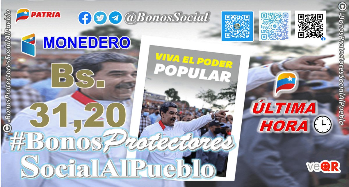 BonosSocial's tweet photo. 💻 Continúa la asignación del Bono #VivaElPoderPopular a través del #SistemaPatria enviado por nuestro Pdte. @NicolasMaduro

📌 Monto a recibir en Bs. 31,20

@BonosSocial
#VenezuelaMultiproductiva https://t.co/XuuSgC50fz