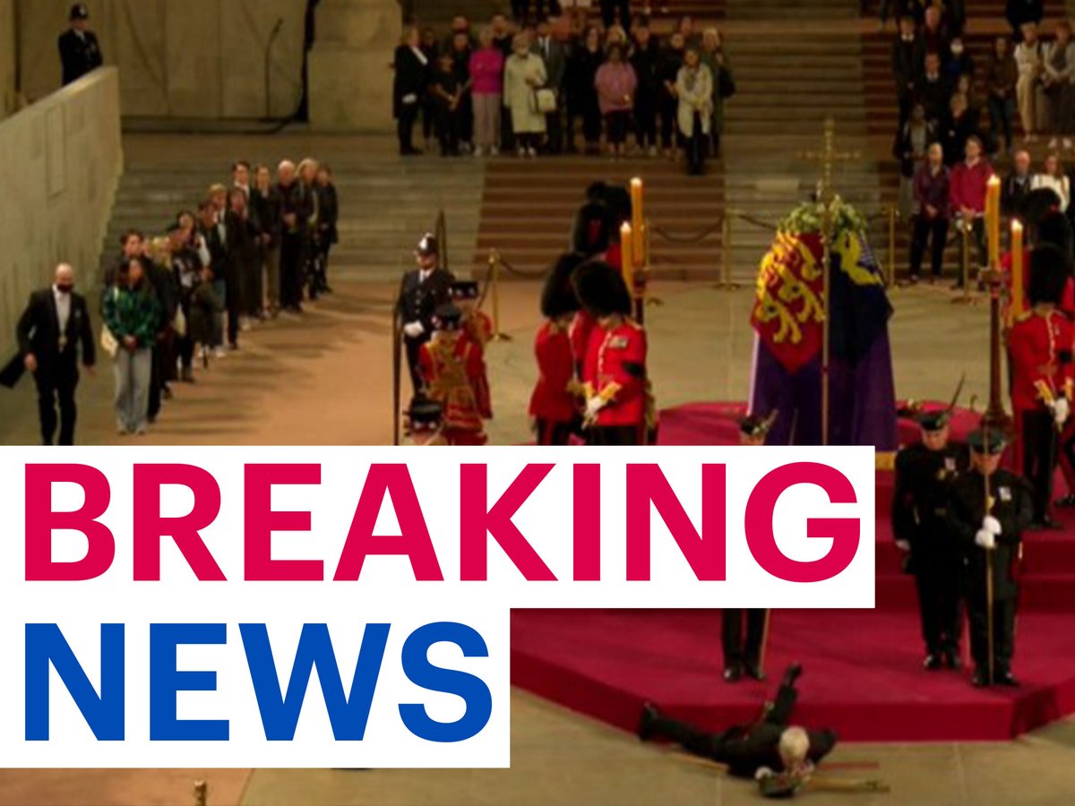 DailyMailUK's tweet photo. Drama as guard FAINTS off the podium while holding vigil beside Queen's coffin in Westminster Hall https://t.co/8E5KfcBdfa https://t.co/F8LYD6vx4T