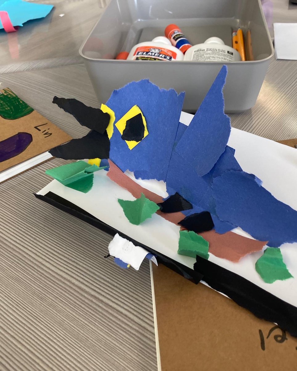 tlcollab's tweet photo. An accessible activity that gives students &amp; teachers the chance to get to know one another in a fun, creative setting. Ripped Paper Poems: Students think of memories to represent visually using ripped paper and write about their memory on the back of their work. #SayItWithArt https://t.co/ZhqSHARhZW