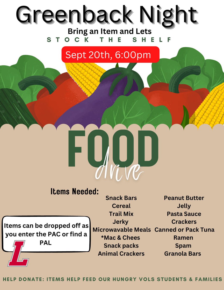 Our food pantry “The Shelf” is in dire need of supplies. Please consider bringing an item or items to Our Greenback night Tuesday 20th at 6pm.  The Self is available to all students.
