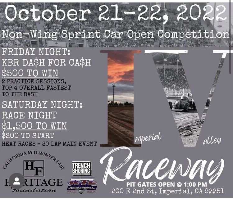 OpenCompSprints's tweet image. Sprint Cars Return To Imperial Valley Raceway!