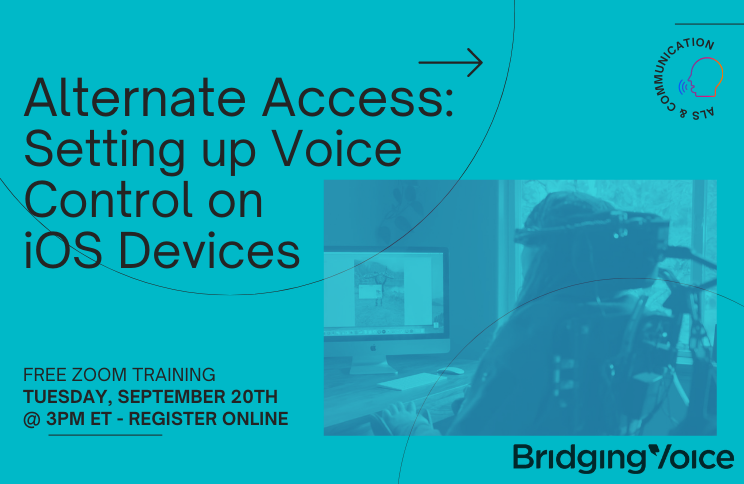 iamalsorg's tweet photo. Join @BridgingVoice on Sept. 20th from 3 to 4 pm ET for a comprehensive training session on the benefits of iOS voice control for those experiencing #ALS, how to set it up, and how to use it effectively. Questions are welcomed! https://t.co/o0kiuy6kGF
#ALSEvent https://t.co/ePNHxz4spe