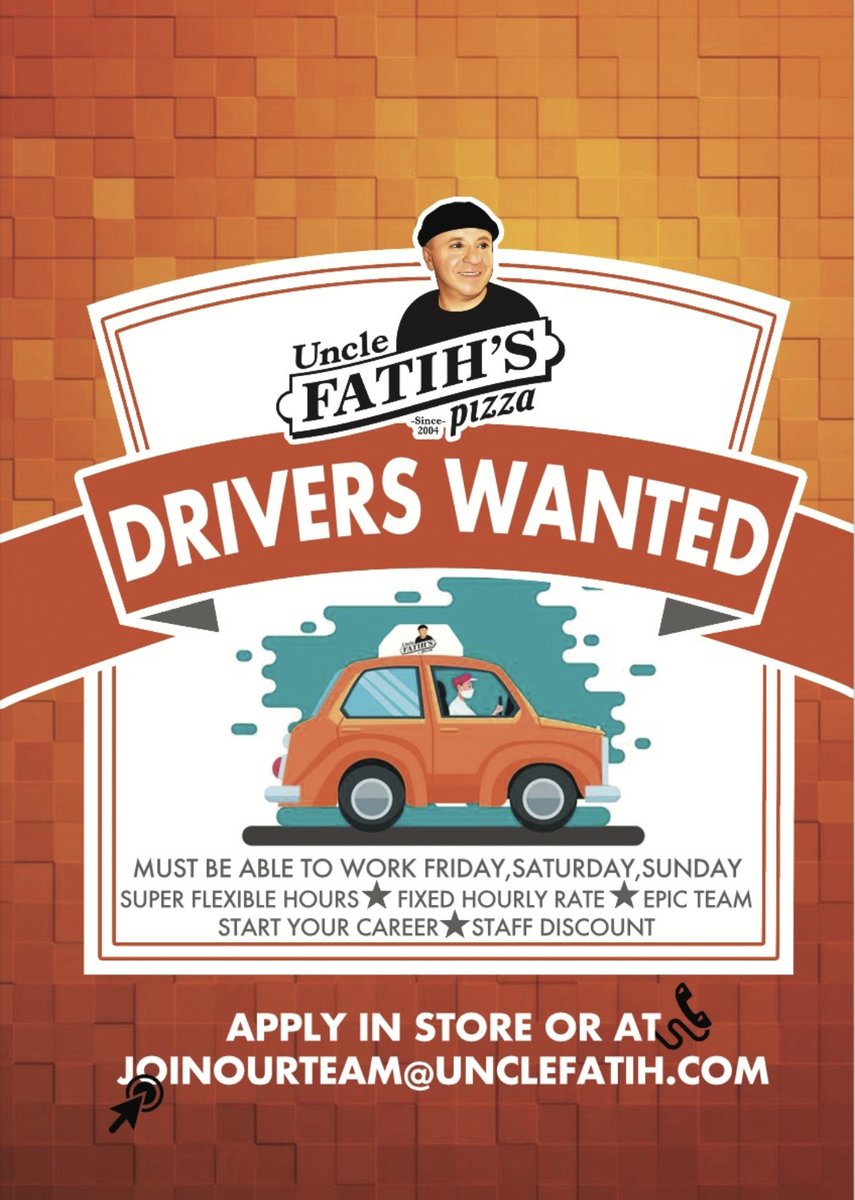Uncle Fatih's is hiring! Our Commercial, UBC, and Brentwood locations are looking for cashiers, pizza makers and delivery drivers. If this sounds like the job for you, you can apply in store or head to joinourteam@unclefatih.com 🍕 #hiring