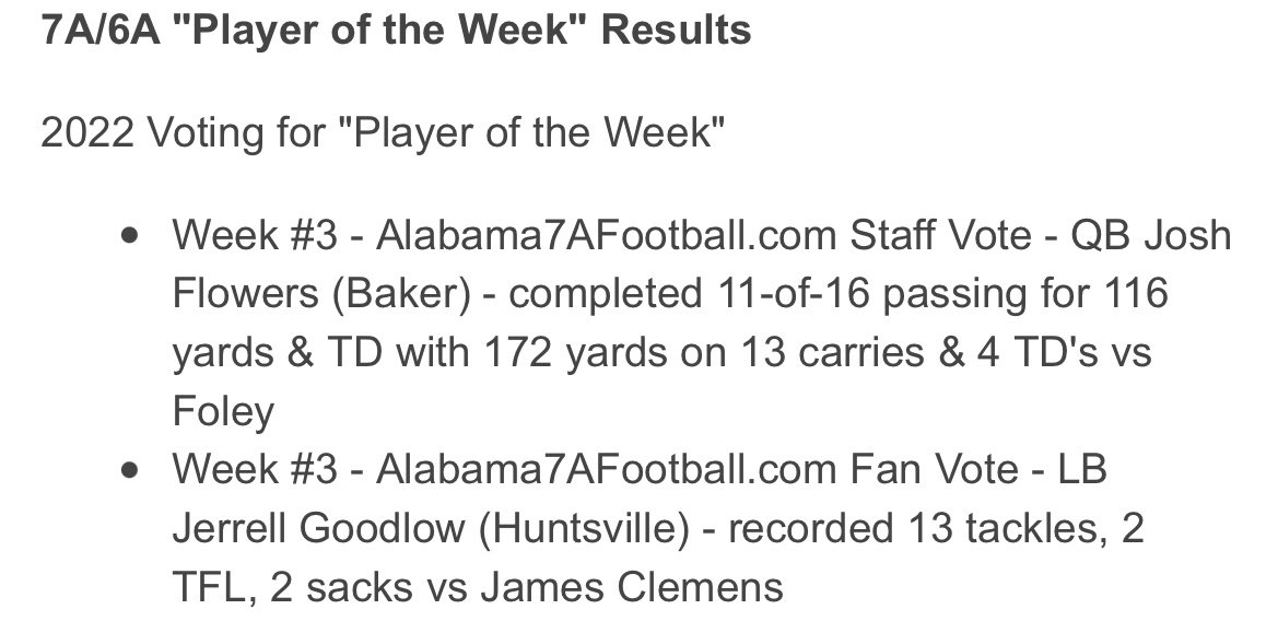 JerrellGoodlow's tweet photo. Truly blessed to win the “7a player of the week” in the state of Alabama! I appreciate everyone that took time to vote. 🔒 “last ride/last chance”
@RecruitHuntsvi1 @AL7AFootball https://t.co/reZI9wzntS