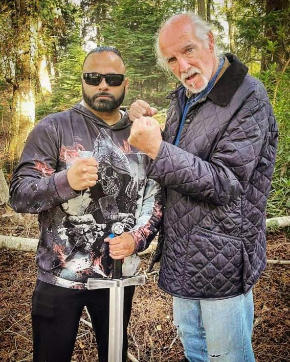 Sunny Singh canadian action actor with hollywood Dop Gerry Lively on  set of Plaguepits Film. Director PETER THORNDIKE.