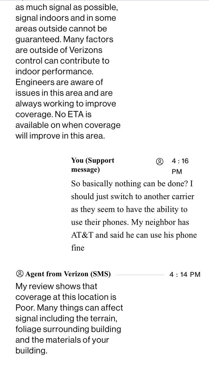 ClementandCo's tweet photo. @VerizonSupport It seems there’s no solution to my poor cell coverage problem from your customer care agents, except to move to another carrier. https://t.co/0u6zdrHWSo