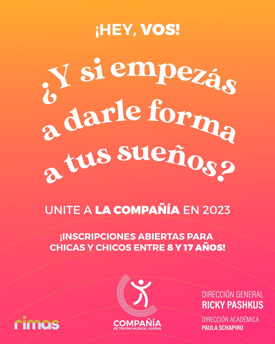 ¡INSCRIPCIÓN ABIERTA!

¿Querés formar parte de #LaCompañía en 2023? 🚀 Anotate en este link: bit.ly/audiciones2023

<a href="/pashkus/">Ricky Pashkus</a> 

#teatro #teatromusical #comediamusical