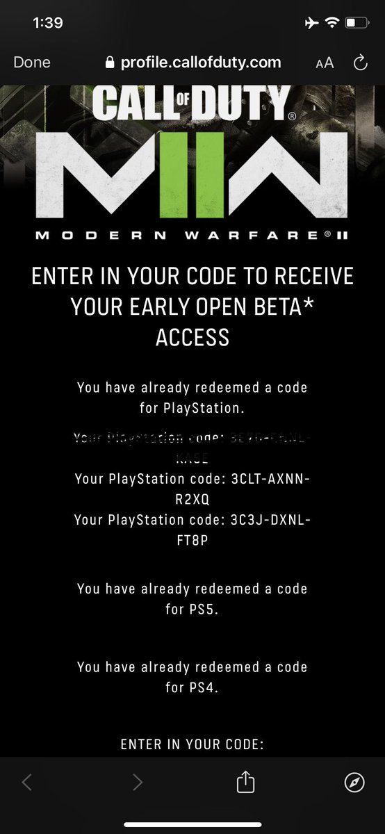 FutKanon_'s tweet photo. Holy shit thanks @Kapotschieter for the codes, please dm or mention him for more because he got loads. My man is a legend #MWII #MW2BETA #Legend #T1 https://t.co/IHU5yt5gtA