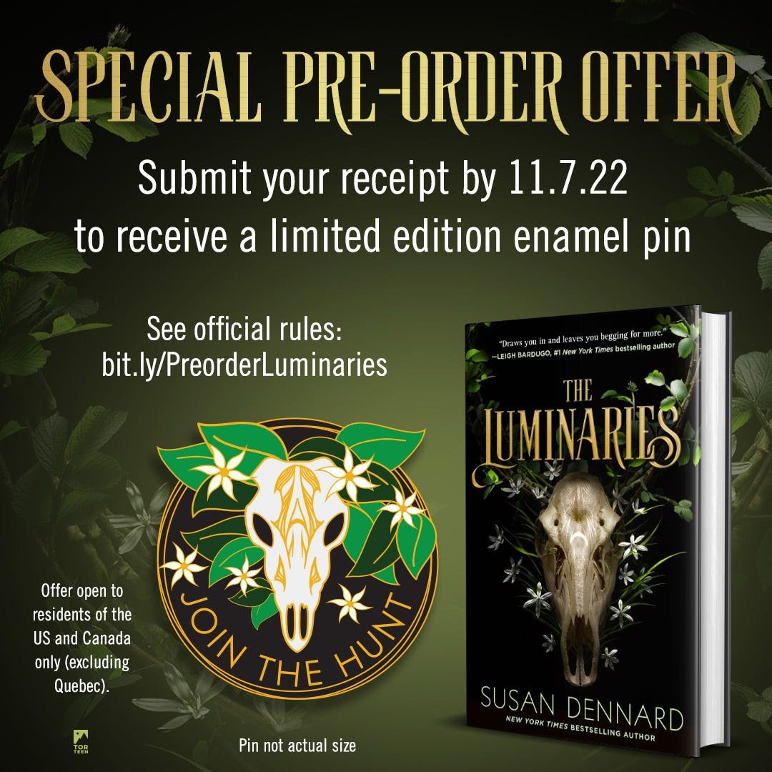 Just submitted my receipt for the #TheLuminaries by <a href="/stdennard/">🐙 Susan Dennard (she/her) 🏳️‍🌈</a> , still have time to submit here: read.macmillan.com/promo/thelumin…  <3  #LumiNerds #TheHunterTrials