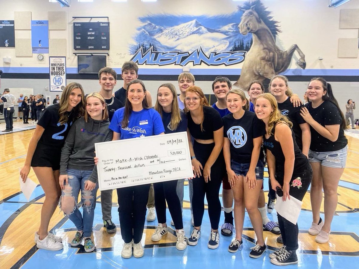 DECAMRHS's tweet photo. MRHS DECA & High School of Business students and staff set a new Pie in the Eye fundraising record! They raised over $20,000 for Make-A-Wish Colorado in under two weeks!#pieintheeye @WishColorado https://t.co/K69u8ZtRGi