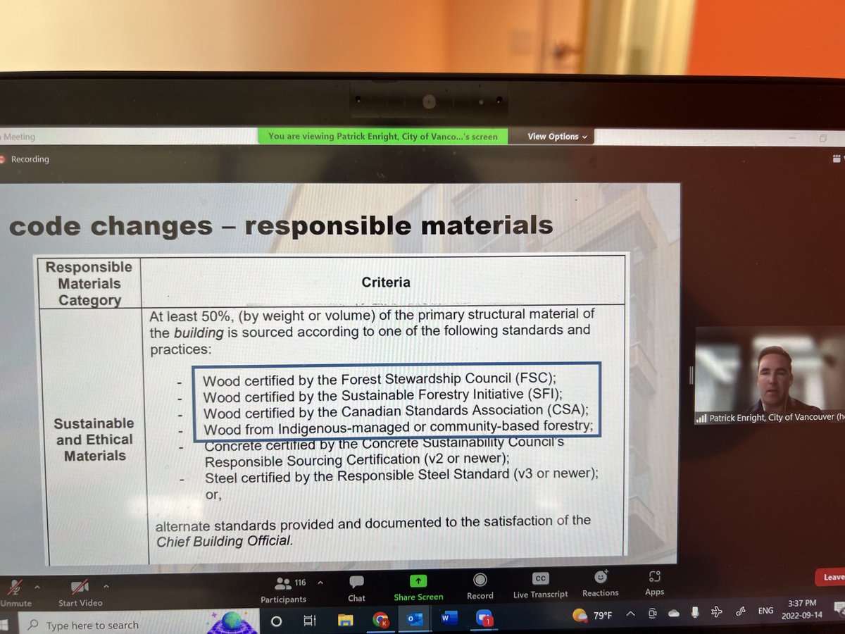 ⁦<a href="/sfiprogram/">Sustainable Forestry Initiative</a>⁩ ⁦<a href="/CityofVancouver/">City of Vancouver</a>⁩ RAIC speaker Patrick Enright ⁦- a city taking action on code development “forests are absolutely central to climate adaptation and mitigation in Canada, it’s important we centre forests in those conversations.”