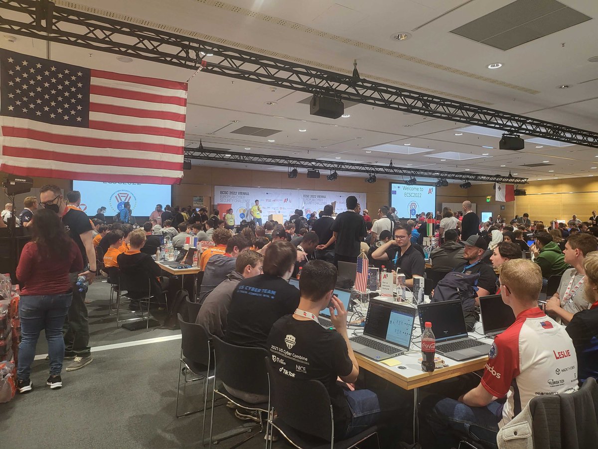 USCyberGames's tweet photo. The next set of challenges of the European Cyber Security Challenge (#ECSC) started today! We’re excited to have the #USCyberTeam participate in Vienna, Austria. View the leaderboard now: https://t.co/JSTGvsVUEn
#Cybersecurity #CyberGaming @enisa_eu https://t.co/kZqJy0fmnI