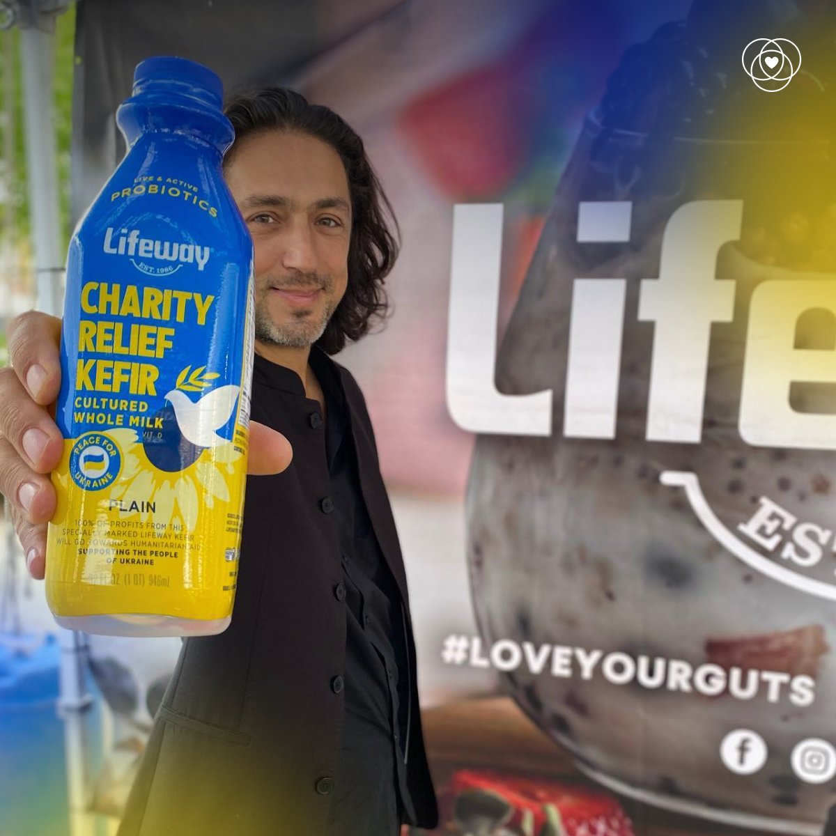 "As human beings, we have to do our best to grow the peace. As a musician, my intentions are to play music to cure souls and collect donations to those in need. My beloved Lifeway Foods offer #LifewayKefir in blue and yellow. All the proceeds will go to Ukrainians." - Ian Maksin.
