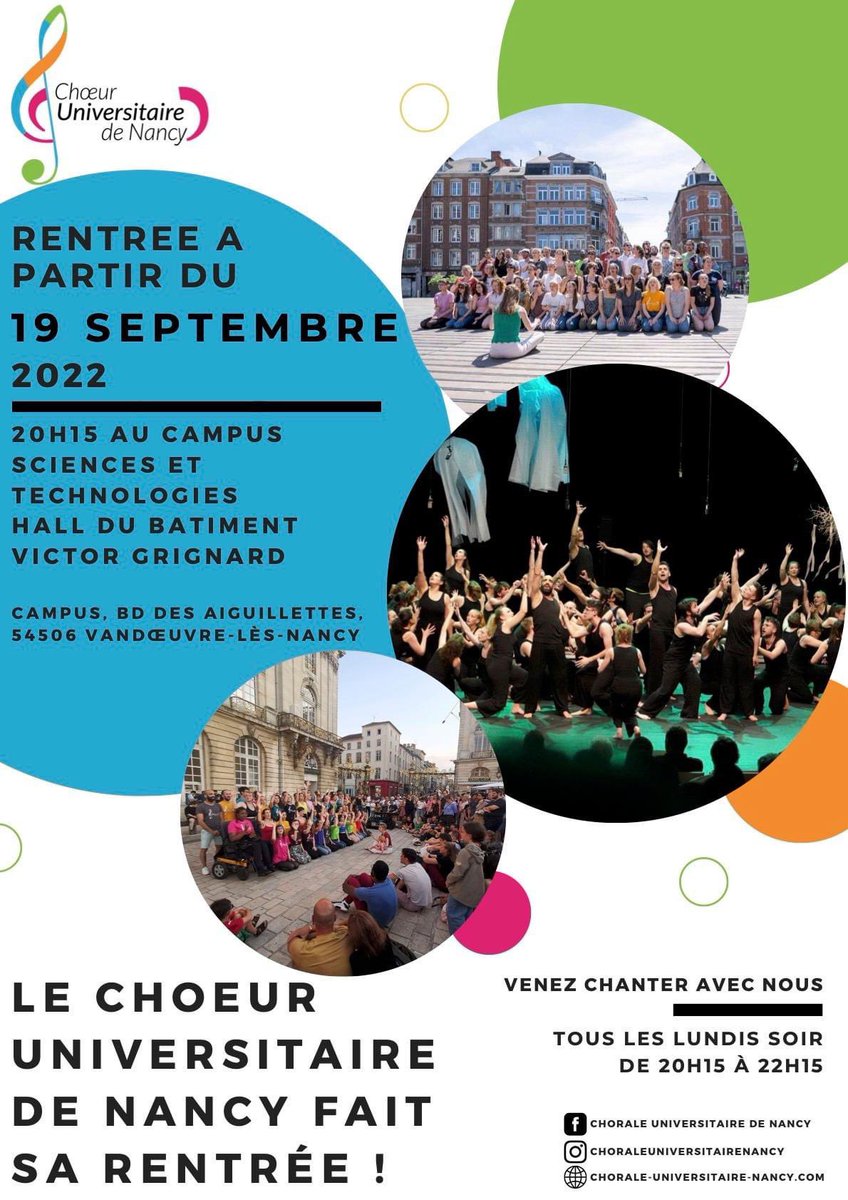 chorale_uNancy's tweet photo. Après de bien belles vacances, le 🧡U de Nancy prépare sa rentrée !
🤓 Et qui dit reprise, dit aussi recrutement ! Notre belle chorale est ouverte à tous !
📍Rendez-vous dès la première répétition le lundi 19 septembre à 20h15 au Campus de la FST de Vandœuvre ! https://t.co/O2pdiKO4Et