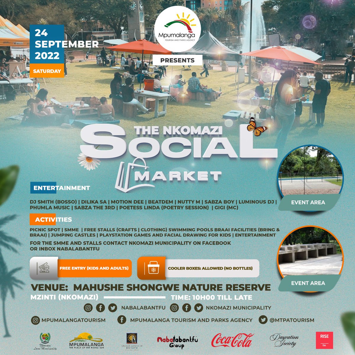 MTPA brings us the Nkomazi Social Market on the 24th of September 2022. Free entry! Free cooler boxes! Bring and braai and See flyer for more details, Event Produced by NABALABANTFU #NkomaziTourism #MpumalangaTourism #Naba