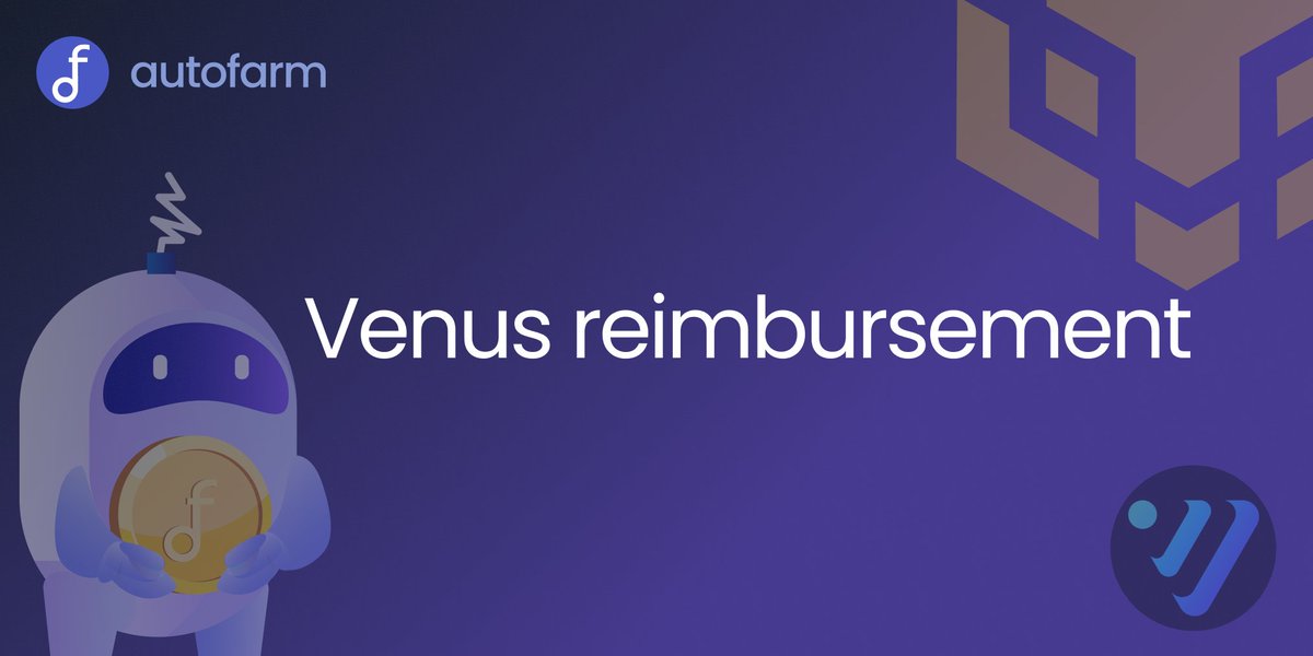 autofarm.network (@autofarmnetwork) on Twitter photo The time is finally here.
We want to thank our community and the <a href="/VenusProtocol/">Venus Protocol</a> community for helping out in returning the funds by voting on the VIP.
Read the article below on how to claim your funds if you were affected by the Venus incident👇
autofarm-network.medium.com/autofarm-venus… The time is finally here.
We want to thank our community and the <a href="/VenusProtocol/">Venus Protocol</a> community for helping out in returning the funds by voting on the VIP.
Read the article below on how to claim your funds if you were affected by the Venus incident👇
autofarm-network.medium.com/autofarm-venus…