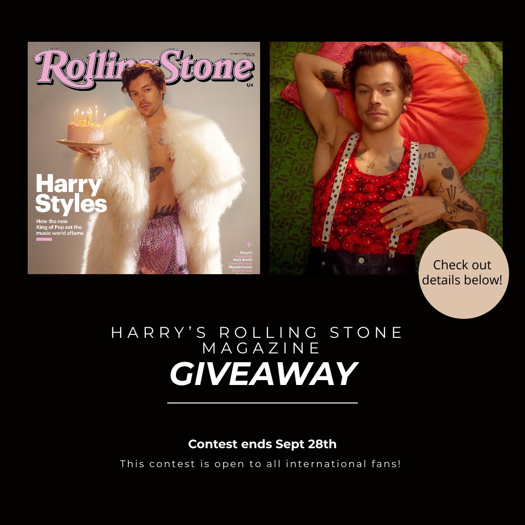 FandomChatter's tweet image. Go over to my insta @FandomChatter and look at my pinned post to see how you can win the Sept Issue of Harry’s Rolling Stone Magazine!