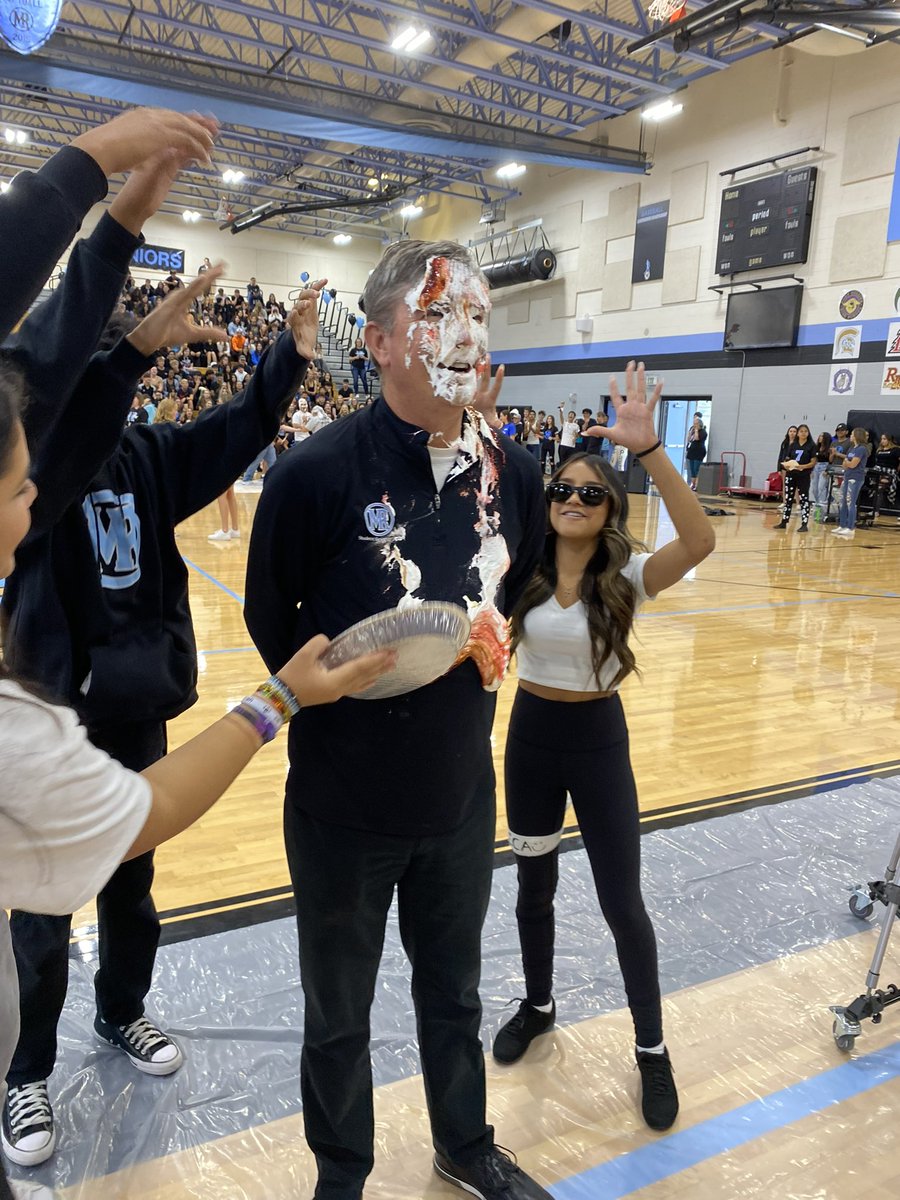 DECAMRHS's tweet photo. Does @SuptGdowski love Mountain Range High School of Business pies or did he want to help raise $20k for Make-A-Wish Colorado? The answer is both! #PieintheEye @WishColorado @Adams12 https://t.co/KuiCGydAeC