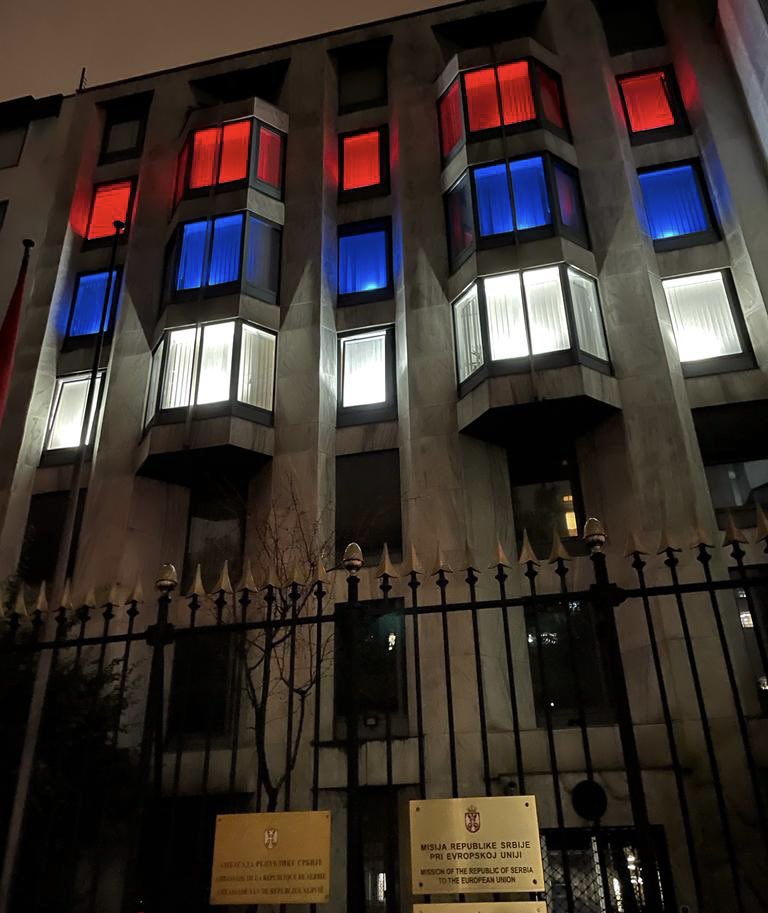 SRBinEU's tweet photo. The Mission of the Republic of Serbia to the EU in the colours of the Serbian flag proudly marking the Serbian Unity, Freedom and National Flag Day! @MFASerbia #Serbianunityday🇷🇸#Дансрпскогјединства🇷🇸
#Dansrpskogjedinstva🇷🇸 https://t.co/8LMqnJO9Bm