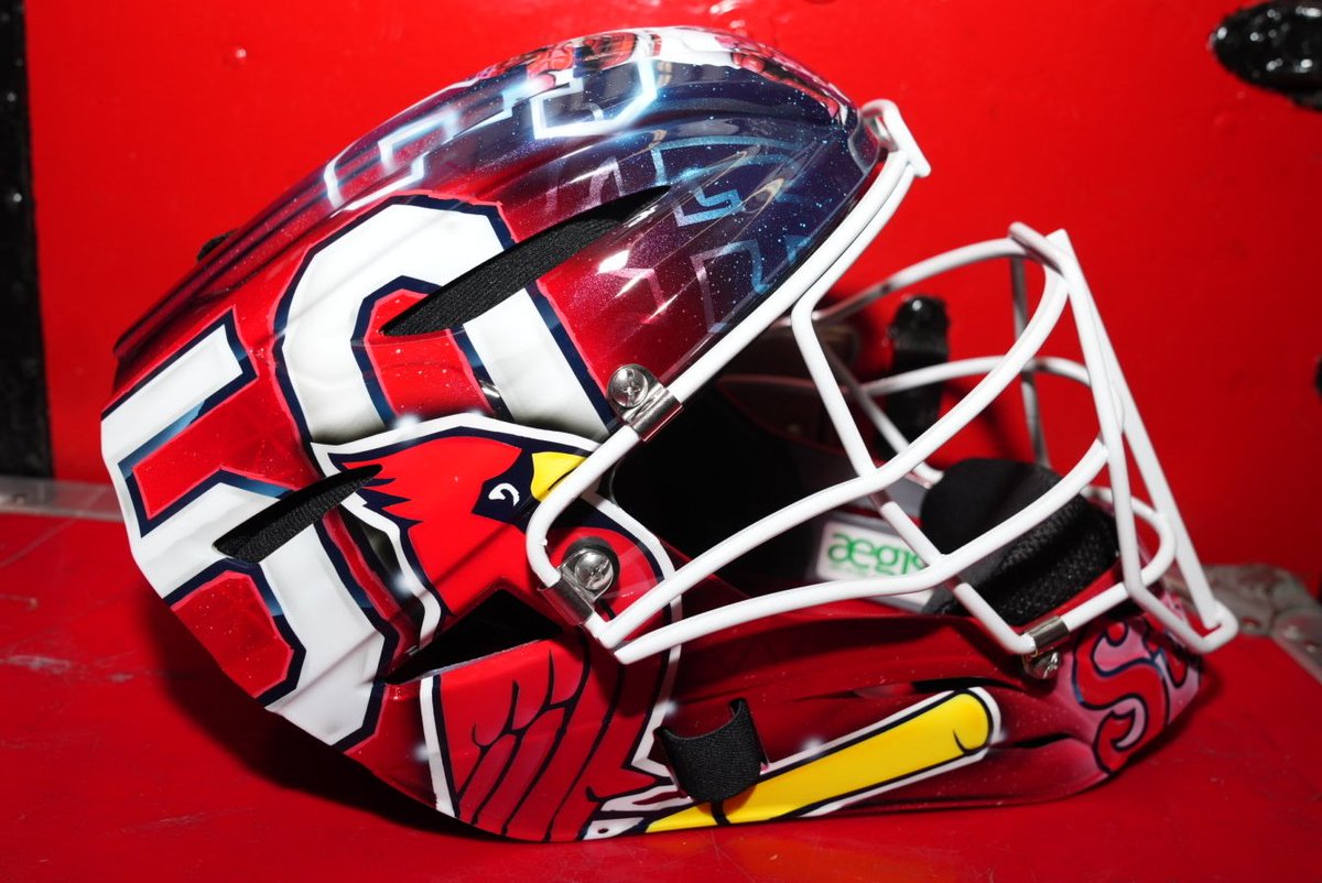 CBSSports's tweet photo. Yadier Molina is rocking this epic mask tonight commemorating him and Adam Wainwright's 325th start together as battery mates, breaking the record for the most in Major League Baseball history 👏

📸: @Cardinals https://t.co/LOHRAhGGHM