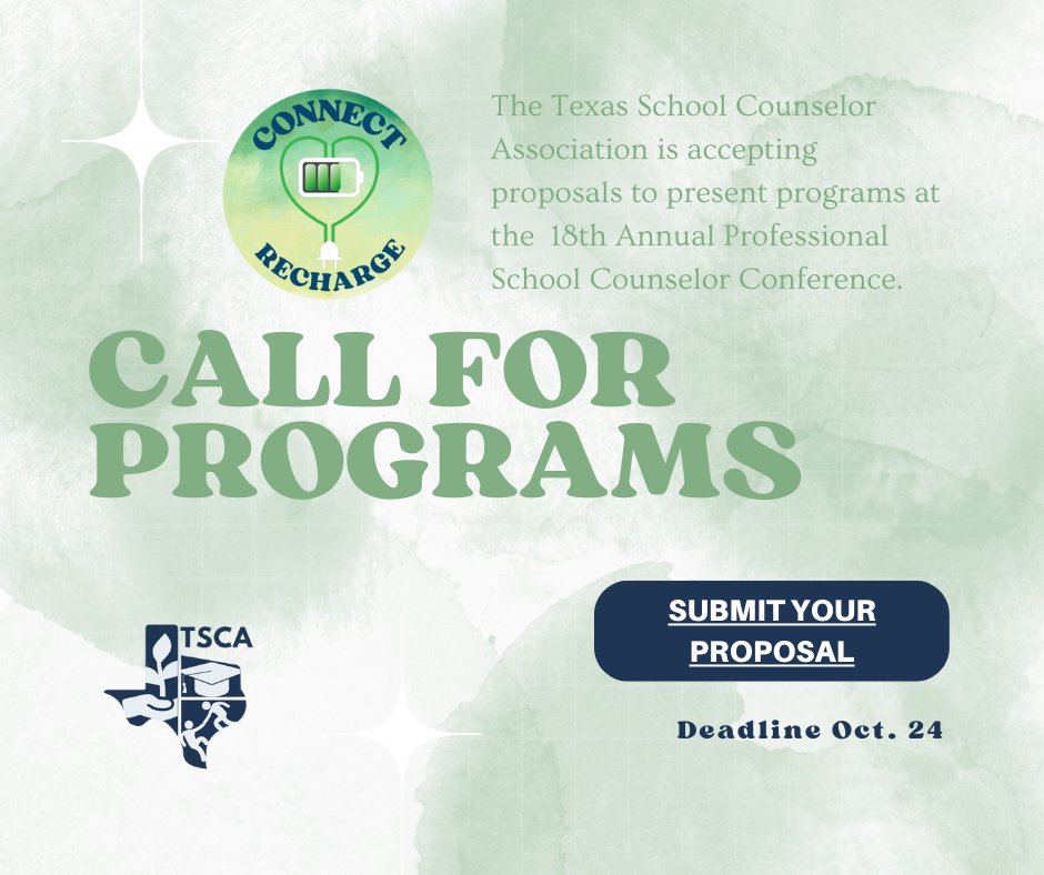 Submit your proposal! The 18th Annual @TxSCATweets #PSCC23 will be held at the Kalahari Resort in Round Rock. Primary topics include behavioral interventions, comprehensive school counseling programs, and much more. Visit bit.ly/3DDK9BV to get started today!