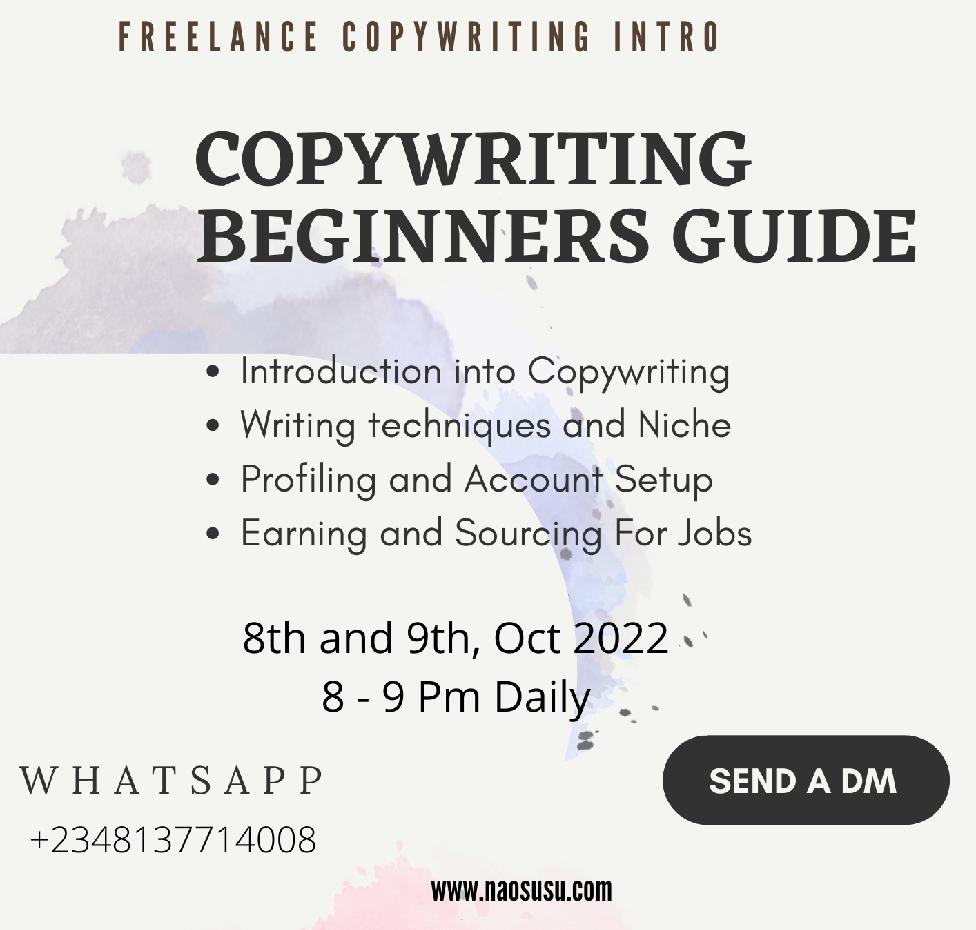Divis_ji's tweet photo. Hey guys,
Getting into freelance copywriting has never been made easier.
In this class, I will be showing you the ropes and all the secrets on how you can get started.
Join my WhatsApp Class using this link.
Nairaland Pulisic
#CopywritingTraining
https://t.co/3JU4AZyHxW https://t.co/pX7vkPnFLg