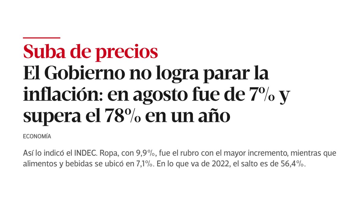 7% de inflación en agosto.
56,4% en sólo 8 meses.

Este gobierno es un fracaso. No trajo soluciones y agravó todos los problemas. Es hora de decirlo claro: la economía necesita reformas en serio. Un duro cambio de rumbo para mejorar.