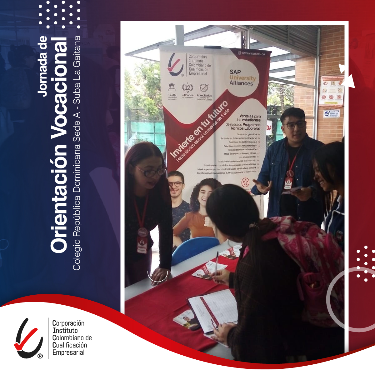 corpcicce's tweet photo. Exitosa visita del área comercial de la corporación CICCE a la Jornada de Orientación vocacional del Colegio República Dominicana en Suba. Mostrando la Formación Técnica Laboral como una herramienta para romper paradigmas y transformar la realidad socio-económica del país 🇨🇴. https://t.co/aTDAnFP62S
