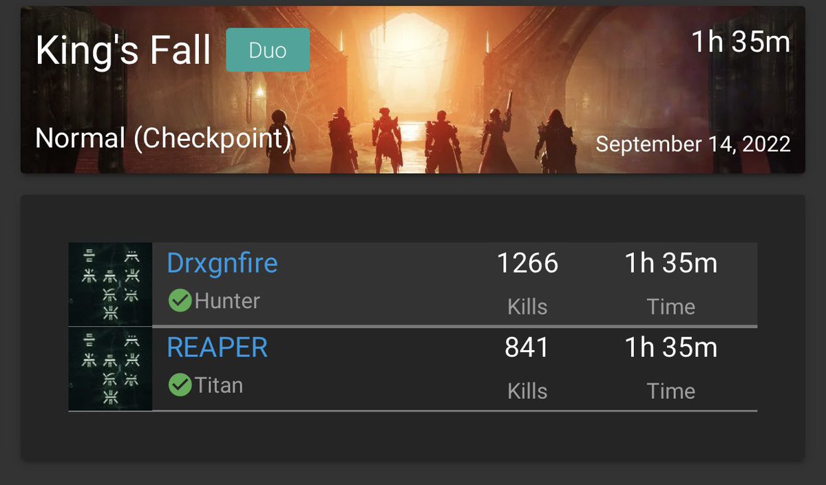 Duo Oryx [Solar hunter - Void titan]
W/ Ma gaté! @thomascompadre