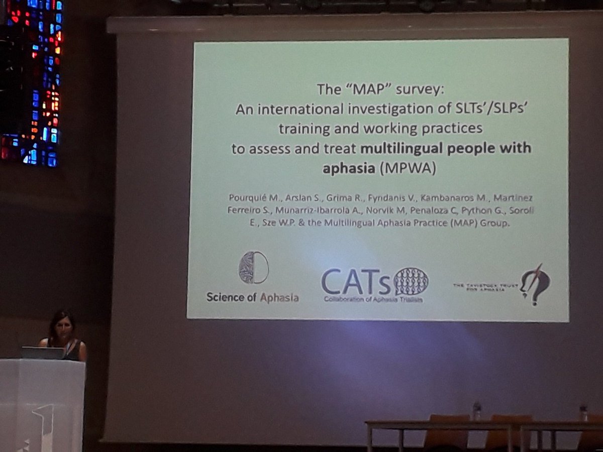 ClaudiaNeuropsi's tweet image. Marie Pourquié presenting our @CATs_Aphasia MAP group collaborative survey (work in progress) at #scienceofaphasia #soa2022