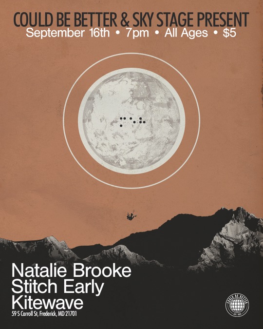 This Friday! FAC'S <a href="/SkyStageMD/">Sky Stage</a> hosts a concert curated by <a href="/couldbebettr/">Could Be Better</a> featuring keytar funk fiend #NatalieBrooke, rap factory rhyme machine <a href="/StitchEarly/">Stitch Early</a>, and jazz-influenced shoegaze rockers #Kitewave
Tix at door or here: eventbrite.com/e/could-be-bet…