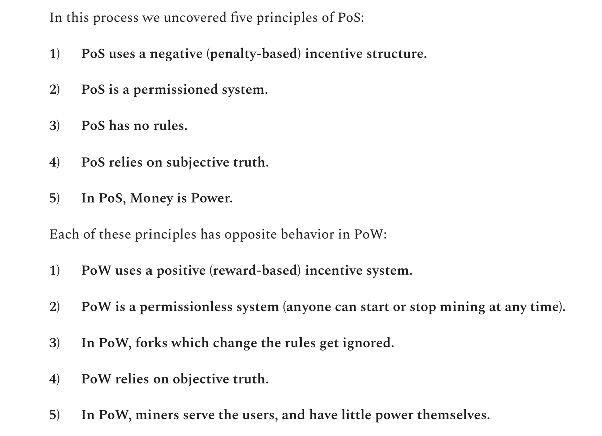 TLDR on why it's essential for the future money of the world to be Proof-of-Work, not Proof-of-Stake